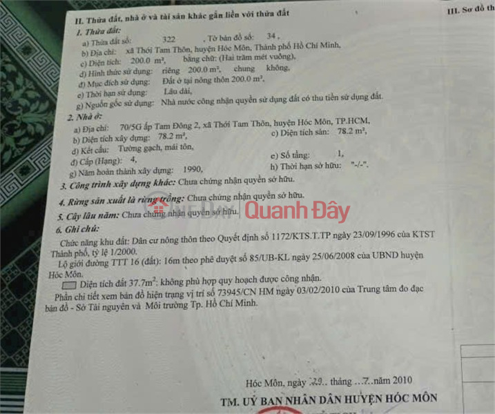 Property Search Vietnam | OneDay | Nhà ở Niêm yết bán | ĐẤT ĐẸP – GIÁ TỐT – CHÍNH CHỦ CẦN BÁN Tại 70/5, Đường Thới Tam Thôn 16, Xã Thới Tam Thôn