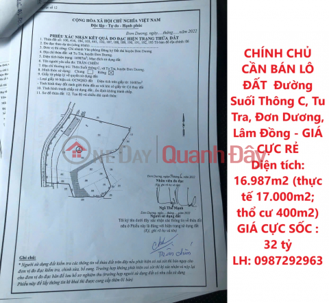 OWNER NEEDS TO SELL LAND LOT ON SUOI THONG C STREET, TUT TRA, DON DUONG, LAM DONG - VERY CHEAP PRICE _0