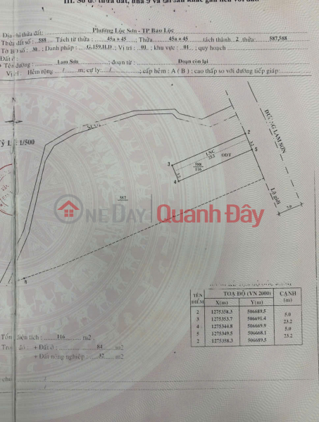 Land for sale in Lam Son frontage, B'Lao ward, Bao Loc city, Lam Dong Vietnam, Sales | đ 32 Billion