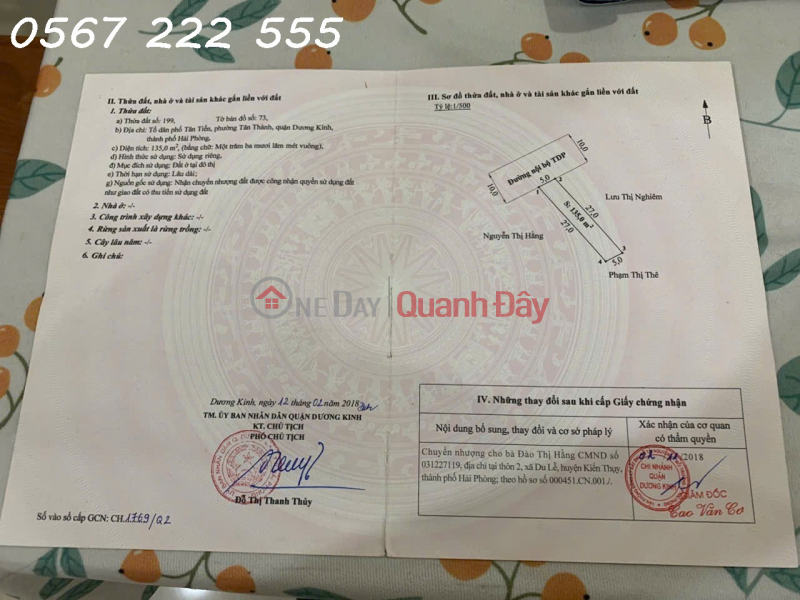 BÁN LÔ ĐẤT CỰC ĐẸP – NHÁNH 1 BÙI PHỔ, PHỐ TÂN THÀNH, DƯƠNG KINH ZALO 0567 222 555 Niêm yết bán