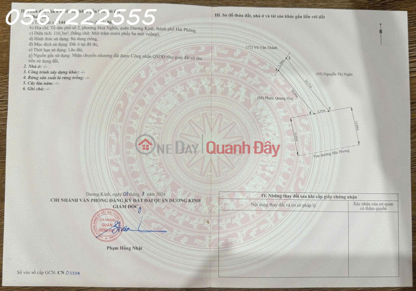 Bán đất Hòa Nghĩa, Dương Kinh - Mặt đường trục chính - ZALO 0567 222 555 Niêm yết bán