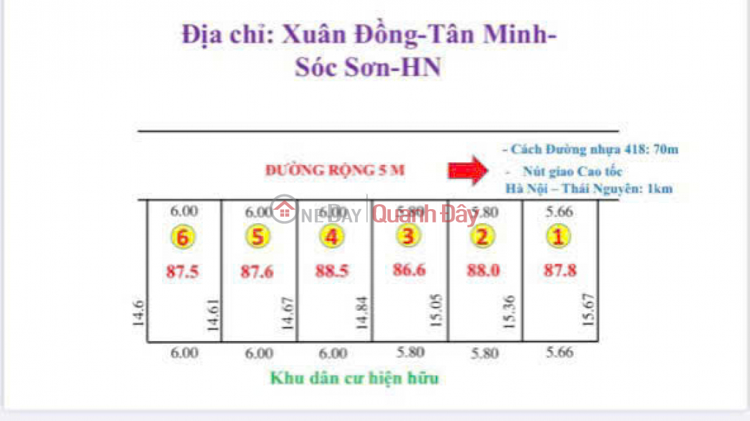 GIÁ NỔ THẲNG DẤT XUÂN ĐỒNG TÂN MINH DT 87,5 NM CHỈ HƠN TỶ VỊ CHÍ ĐÂT NẰM SÁT DG NHỰA 418 Niêm yết bán