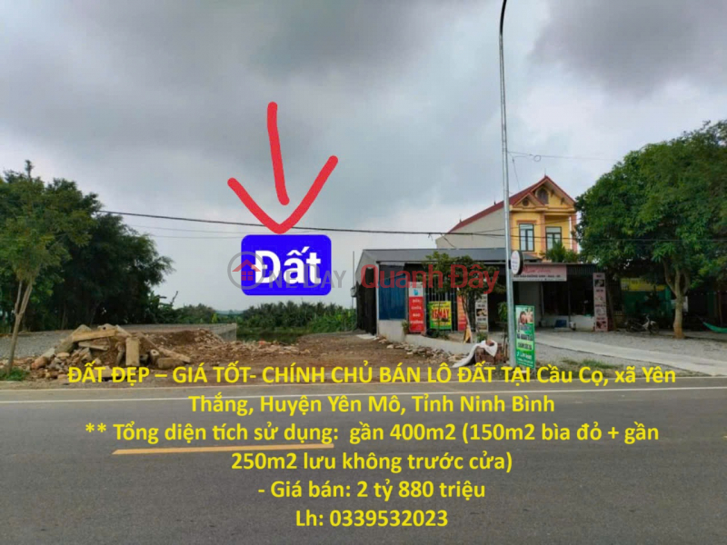 ĐẤT ĐẸP – GIÁ TỐT- CHÍNH CHỦ BÁN LÔ ĐẤT TẠI Cầu Cọ, xã Yên Thắng, Huyện Yên Mô, Tỉnh Ninh Bình Niêm yết bán