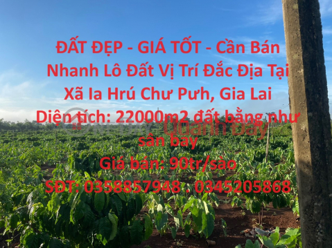 BEAUTIFUL LAND - GOOD PRICE - For Quick Sale Land Lot Prime Location In Ia Hrú Chu Puh Commune, Gia Lai _0