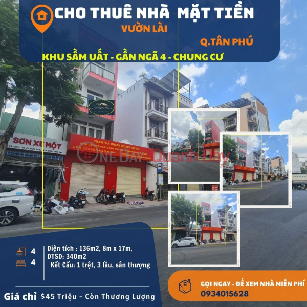 House for rent on Vuon Lai frontage, 136m2, 2 FLOORS - 8M HORIZONTAL Rental Listings