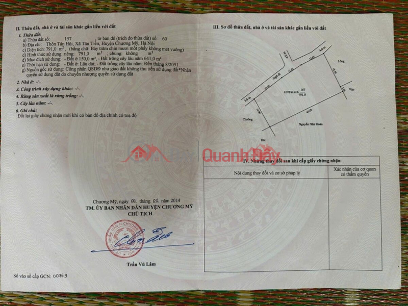 OWNER SELLS 791M2 LAND LOT IN TAN TIEN-CHUONG MY-HANOI, Vietnam Sales đ 6.8 Billion