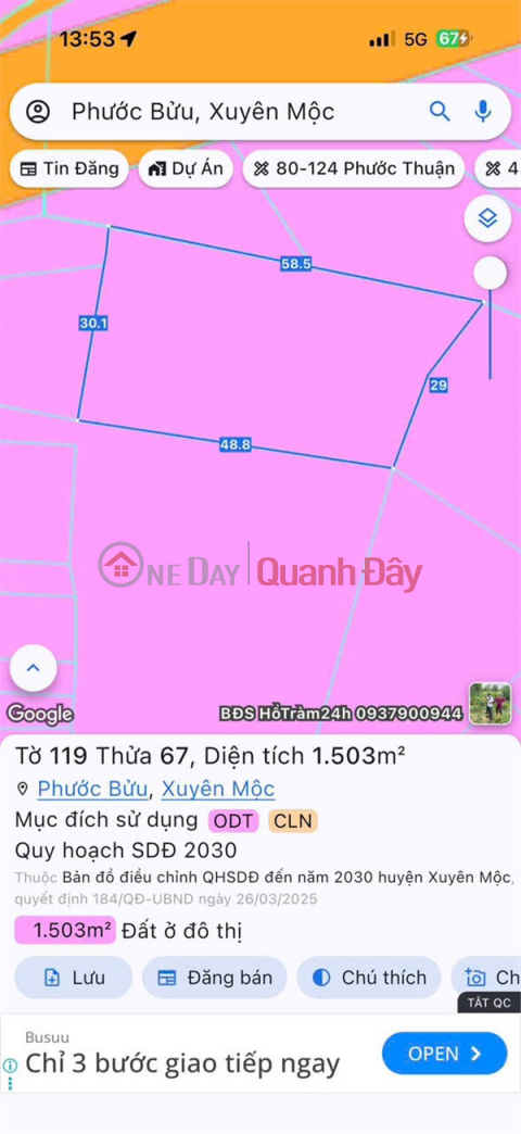 PROFITABLE INVESTMENT - Owner Selling Land Plot on Huynh Minh Thanh Street, Phuoc Buu Town, Xuyen Moc District, BRVT Province _0