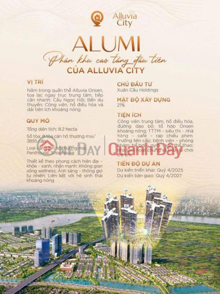 đ 2.5 Billion ALUVIA HOT SPRING APARTMENT FOR SALE IN XUAN CAU, VAN GIANG, HUNG YEN, APARTMENT WITH RED RIVER VIEW. CONTACT: 093.198.2626