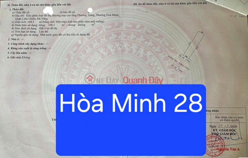 Bán đất đường Hoà Minh 28- Biển Nguyễn Tất Thành Niêm yết bán