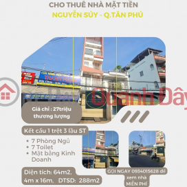 Cho thuê nhà Mặt Tiền Nguyễn Súy 64m2, 3Lầu+ST, 27Triệu, gần CHỢ Tân Hương _0