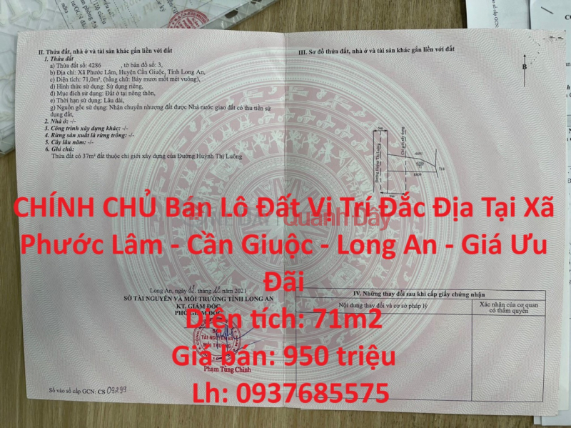 CHÍNH CHỦ Bán Lô Đất Vị Trí Đắc Địa Tại Xã Phước Lâm - Cần Giuộc - Long An - Giá Ưu Đãi Niêm yết bán