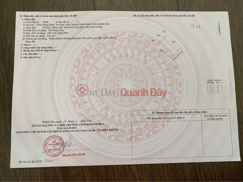 Property Search Vietnam | OneDay | Nhà ở, Niêm yết bán, Bán đất Thôn Đông Dinh, xã Diên Toàn, Huyện Diên Khánh, Khánh Hòa