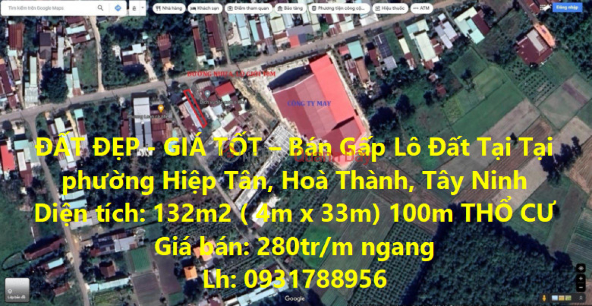 BEAUTIFUL LAND - GOOD PRICE - Urgent Sale Land Lot In Hiep Tan Ward, Hoa Thanh, Tay Ninh Sales Listings