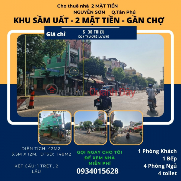 Cho thuê nhà 2 MẶT TIỀN Nguyễn Sơn 42m2, 2 Lầu, 30 triệu - gần chợ Niêm yết cho thuê