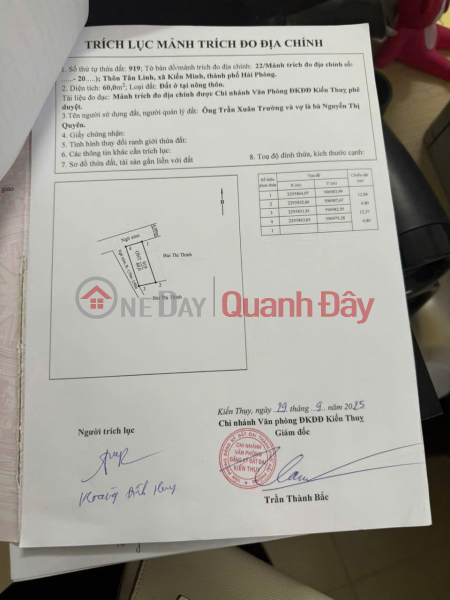 LÔ GÓC 60M² TRUNG TÂM KIẾN THỤY – GIÁ HIẾM DƯỚI 1,4 TỶ ZALO 0567 222 555 Niêm yết bán