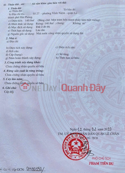 Land for sale in alley 37 Truc Cat - Thien Loi, 141m², very spacious - 4.4m frontage - Price 45 million VND\\/m². | Vietnam Sales, đ 6.3 Billion