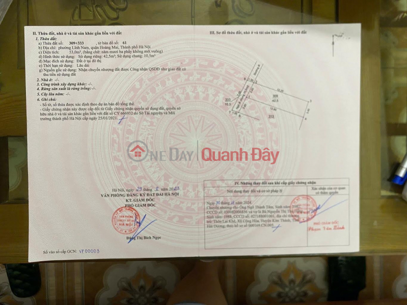 Bán nhà ngõ Thúy Lĩnh, Lĩnh Nam, Hoàng Mai. 43m2, 1 tầng, sổ đỏ chính chủ. Giá 4.9 tỷ. LH: 0989993208. Hướng Niêm yết bán
