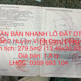 CẦN BÁN NHANH LÔ ĐẤT DT 279.5m2 Tại Xã Tân Bình Huyện Vĩnh Cửu, Đồng Nai _0