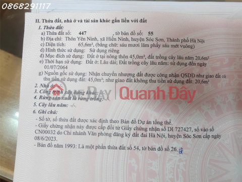 Bán đất lô đất siêu đẹp tại Thôn Yên Ninh, Nội Bài, Hà Nội, DT 65,6m2, giá 1,64 tỷ _0
