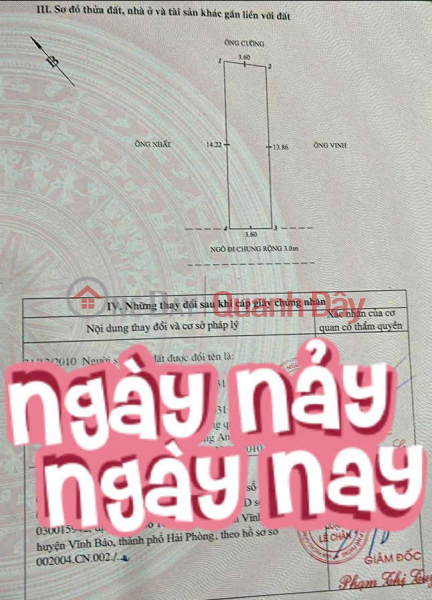 đ 3.3 Billion, Vinh Tien House - 50m², 3 floors, private yard and gate, 3m wide alley, price 3.3 billion VND.