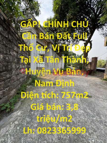 URGENT! OWNER Needs to Sell Full Residential Land, Beautiful Location in Tan Thanh Commune, Vu Ban District, Nam Dinh Sales Listings
