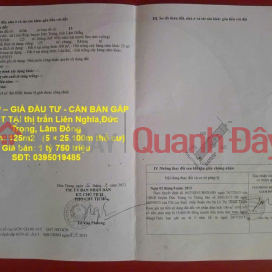 BEAUTIFUL LAND - INVESTMENT PRICE - URGENTLY NEED TO SELL LAND LOT IN Lien Nghia town, Duc Trong, Lam Dong _0