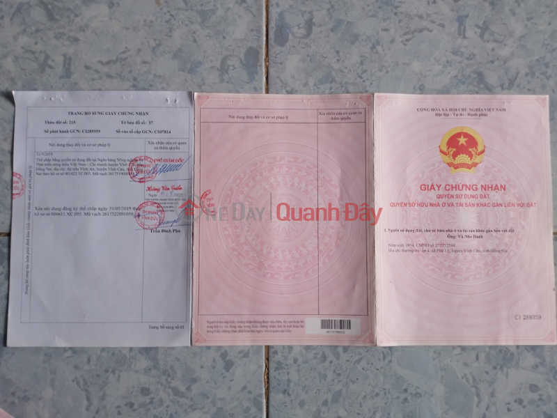 The owner needs to sell 2 plots of land in Phu Ly Commune, Vinh Cuu, Dong Nai. Sales Listings