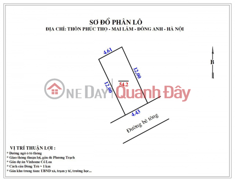 FOR SALE land 54.2 m2, Phuc Tho, Mai Lam, Dong Anh, Hanoi. Pine cars _0