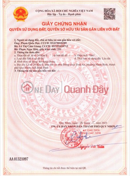 BÁN LÔ ĐẤT MẶT TIỀN KHU ĐÔNG CHÙA BÌNH AN – CHỢ DINH, TP QUY NHƠN | Việt Nam Bán đ 2,45 tỷ