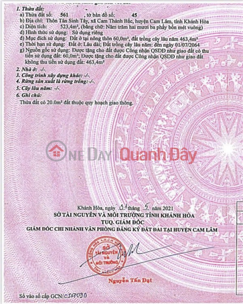 Nhanh Tay Sở Hữu Ngay Lô Đất Tiềm Năng Đường số 6, Cam Thành Bắc, Cam Lâm, Khánh Hoà Niêm yết bán