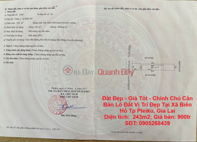 Beautiful Land - Good Price - Owner Needs to Sell a Plot of Land in a Beautiful Location in Bien Ho Commune, Pleiku City, Gia Lai Sales Listings
