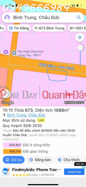 BÁN ĐẤT MẶT TIỀN MỸ XUÂN – NGÃI GIAO (BÌNH TRUNG, CHÂU ĐỨC),Việt Nam Bán | đ 9,5 tỷ