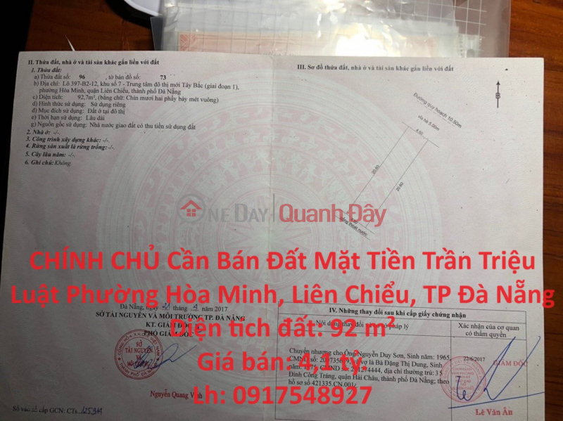 OWNER Needs to Sell Land on Tran Trieu Luat, Hoa Minh Ward, Lien Chieu, Da Nang City Sales Listings