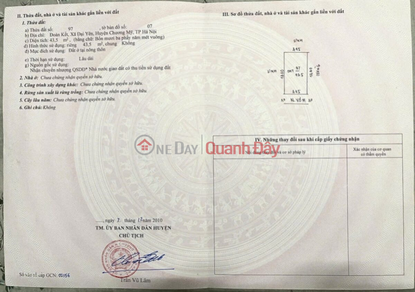 CHÍNH CHỦ BÁN LÔ ĐẤT FO 43,5M TẠI ĐẠI YÊN-CHƯƠNG MỸ-HÀ NỘI | Việt Nam | Bán đ 10 triệu