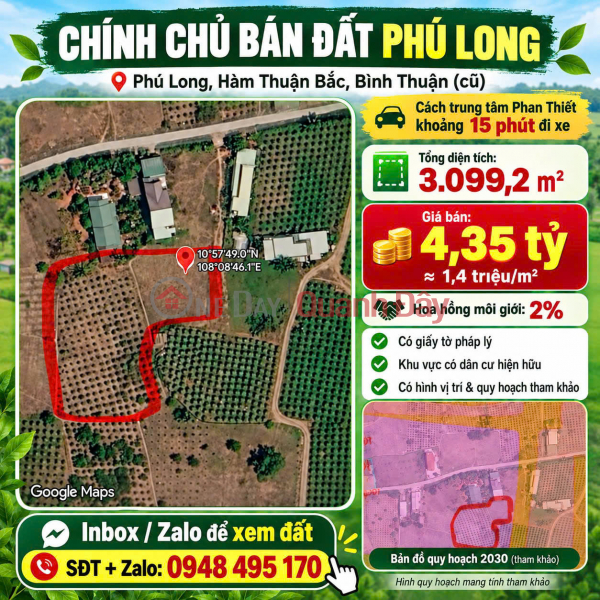 Property Search Vietnam | OneDay | Nhà ở Niêm yết bán | CHÍNH CHỦ BÁN HƠN 3.000m² ĐẤT VỊ TRÍ ĐẸP Tại THỊ TRẤN PHÚ LONG, HÀM THUẬN BẮC, BÌNH THUẬN