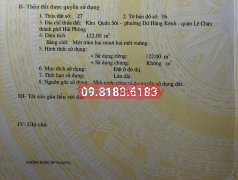 Selling land to donate a house in front of Mieu Hai Xa alley, right at the beginning of the alley PRICE 32 million \\/ m2 car. to the land Vietnam, Sales đ 3.9 Billion