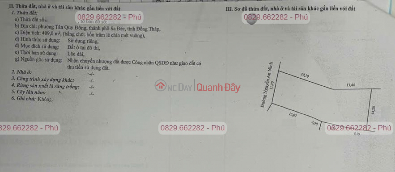 Property Search Vietnam | OneDay | Nhà ở | Niêm yết bán Bán Đất Thổ Cư 864m2 Sổ Hồng Nguyễn An Ninh, Tân Quy Đông, Sa Đéc. Giá 2.5 Tỷ.