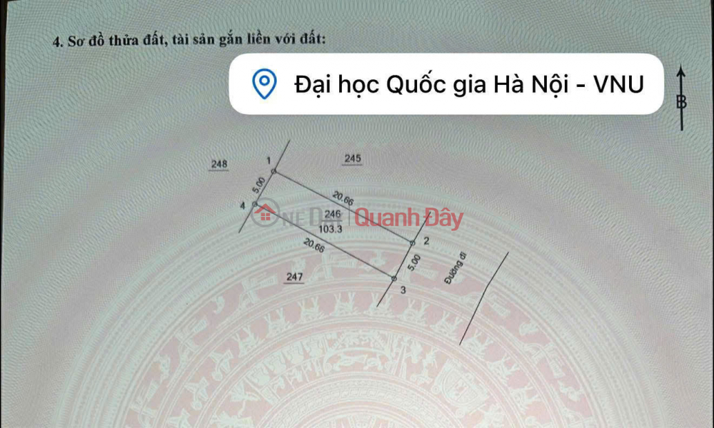 đ 3.1 Billion | Beautiful 100m2 plot of land, fully residential, 5m frontage - Road wide enough for two cars to pass - Near Hanoi National University.