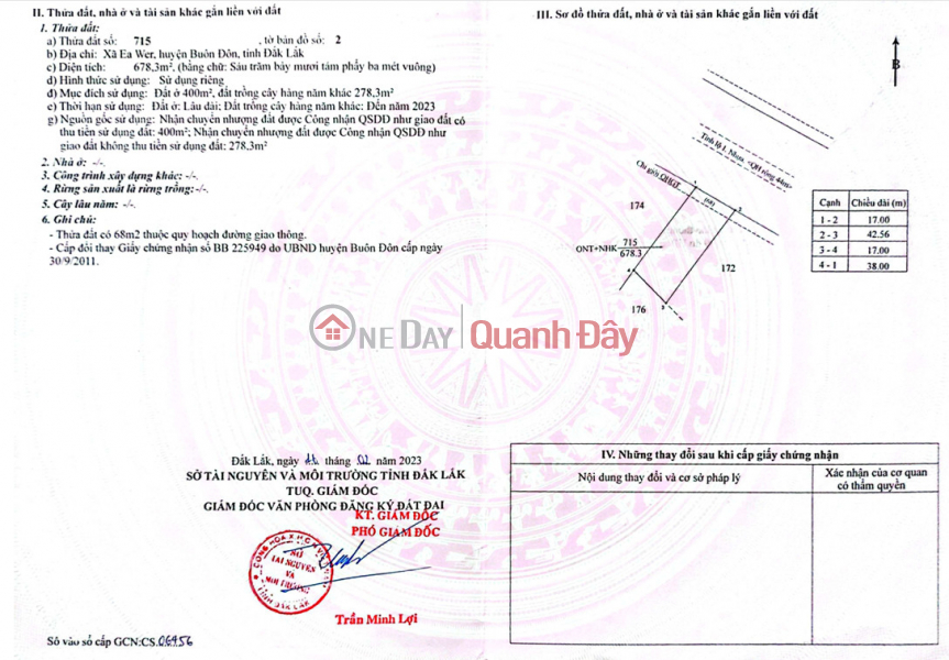 đ 2,89 tỷ, Đất 400 m2 thổ cư, 17m Mặt tiền Tỉnh lộ 1 - Huyện Buôn Đôn - Đăk Lăk, giá chỉ 170 tr/m