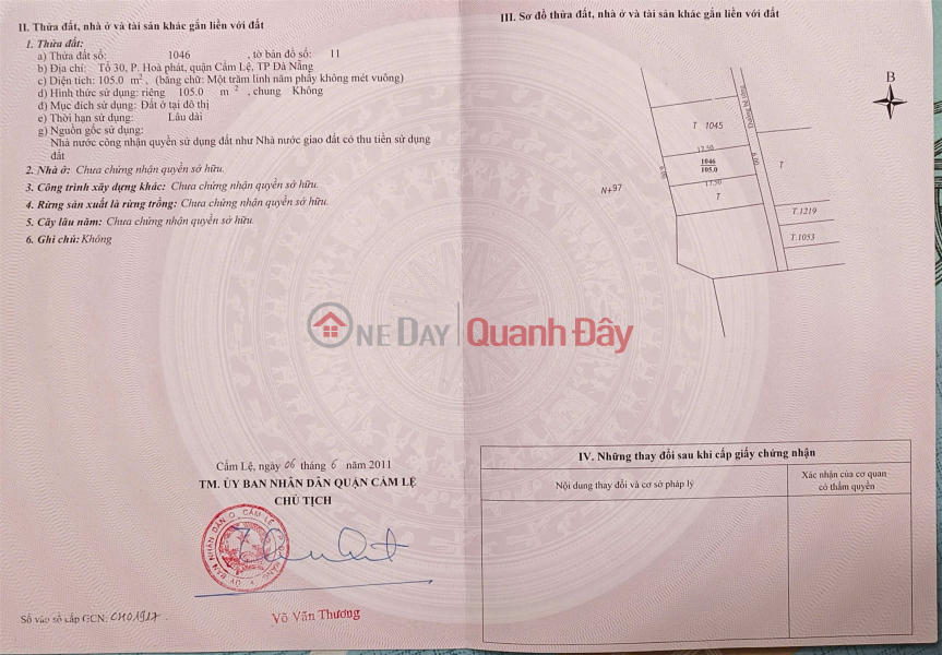 ĐẤT ĐẸP – GIÁ TỐT – CHÍNH CHỦ CẦN BÁN NHANH LÔ ĐẤT 2 mặt tiền tại quận Cẩm Lệ, TP Đà Nẵng Niêm yết bán