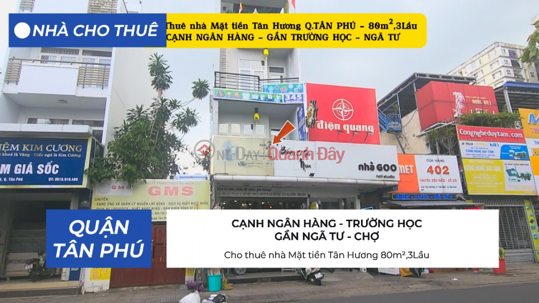 House for rent, Tan Huong street frontage, 80m², 3 floors, 25 million VND - next to bank - intersection. Rental Listings