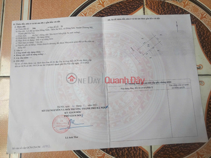 Land in An Son, Dong Son, area 64m2, frontage 4.75m, parking available, 1.5 billion VND, Chuong My District, Hanoi. Sales Listings