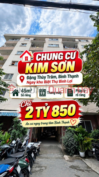 Bán CC Kim Sơn 1, Bình Lợi ,Đặng Thùy Trâm 45m2 có thang máy Sổ riêng 2.85tỷ Niêm yết bán