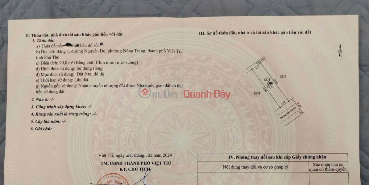 Property Search Vietnam | OneDay | Nhà ở Niêm yết bán ĐẤT CHÍNH CHỦ - GIÁ TỐT Băng 1, Đường Nguyễn Du, Phường Nông Trang, TP Việt Trì - Phú Thọ