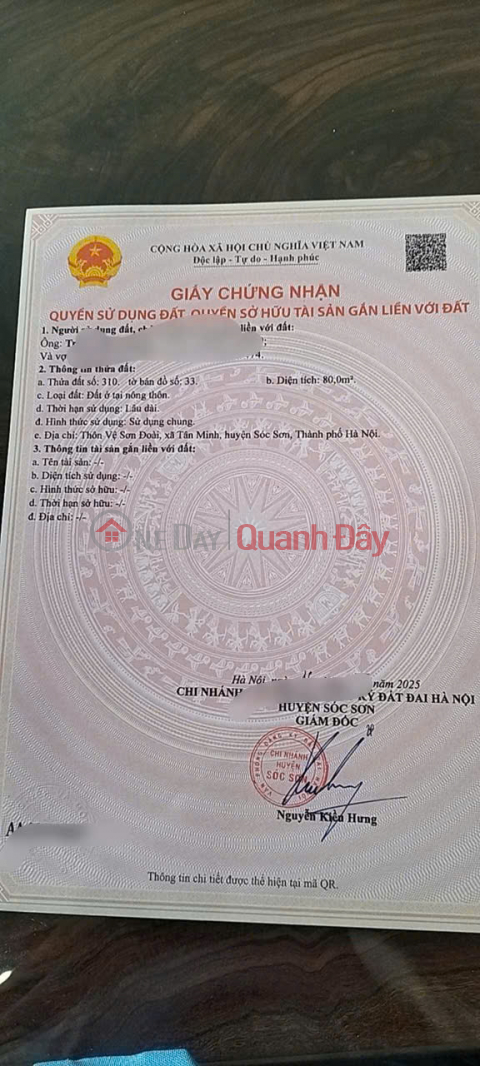 GOOD PRICE AT SON DOAI TAN MINH SOC SON HANOI -- AREA 80 M FUN RESIDENTIAL LAND _0