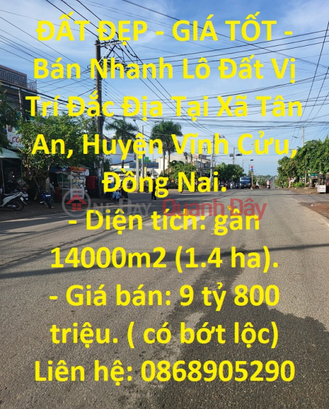 ĐẤT ĐẸP - GIÁ TỐT - Bán Nhanh Lô Đất Vị Trí Đắc Địa Tại Xã Tân An, Huyện Vĩnh Cửu, Đồng Nai. _0