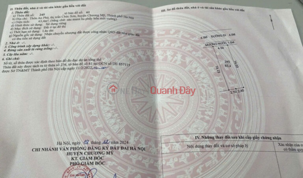 RARE GOODS 63.4M LAND IN CHUC SON TOWN - CHUONG MY - HANOI Vietnam Sales, đ 10 Million