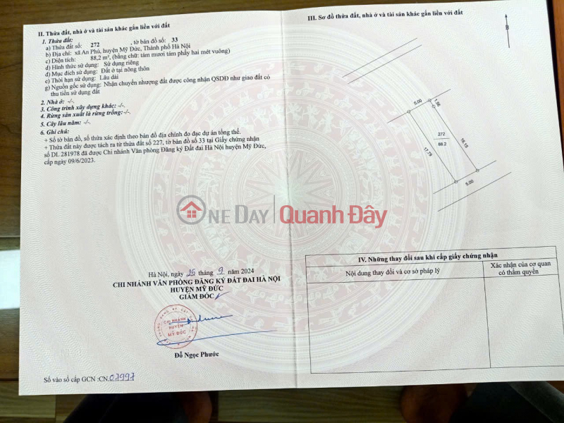 PRIME LAND - STREET FRONTAGE - Owner urgently selling a promising plot of land in My Duc, Hanoi. Sales Listings