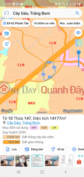 Land for sale with 2 main plastic frontages in Cay Gao Commune, Trang Bom District, Dong Nai Province. 0938974428 Sales Listings