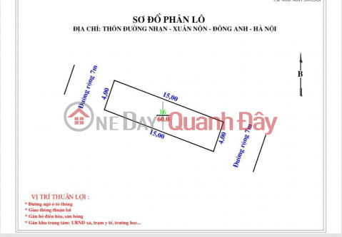 2 BILLION TO OWN A 60m LOT OF LAND IN NHAN XUAN NON DONG ANH VILLAGE. 7m EARTH PAVED ROAD _0